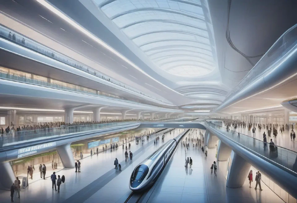 AI-generated images can help in visualizing and planning futuristic airport designs.