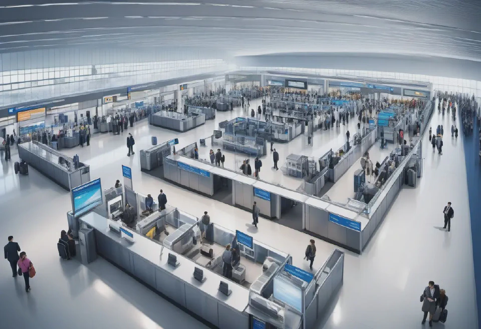 Users can create images to design and optimize airport security layouts for enhanced safety.