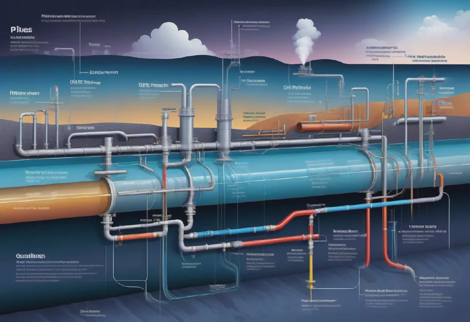 Generate illustrations of pipeline and piping systems for planning and maintenance purposes.