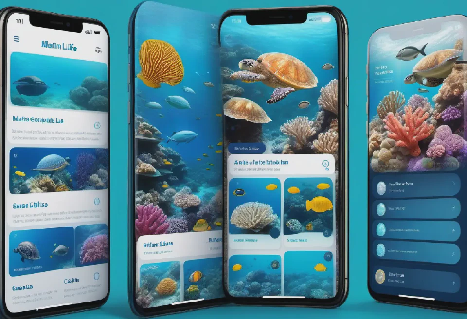 Create user interface designs for marine-themed mobile apps, websites, or software with custom AI-generated marine illustrations.