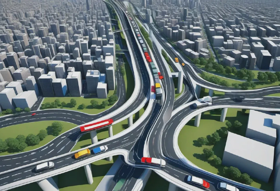 Generate images to analyze traffic flow patterns in urban areas and optimize road layouts for better efficiency.